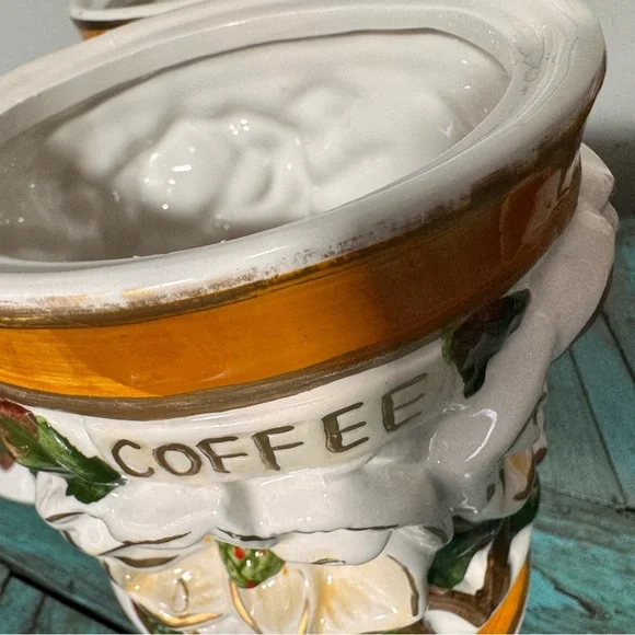 Vintage Floral Ceramic Canister Set-3-D Floral Design Coffee Tea Sugar - Picture 12 of 14